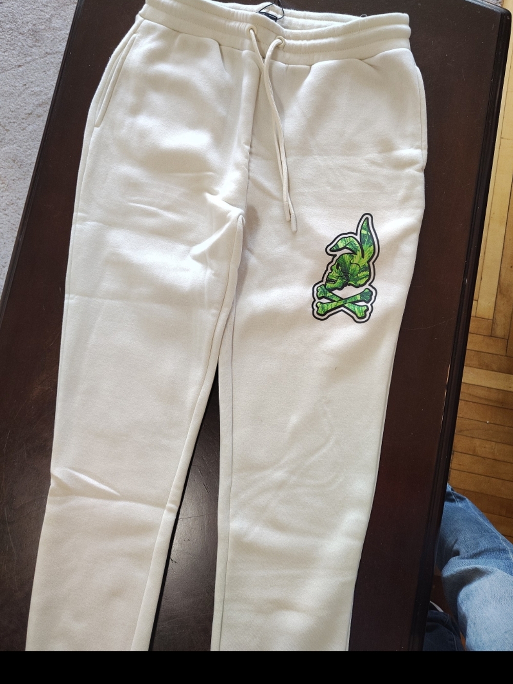 Crooks & Castles Medium Cream Joggers with Green Patch